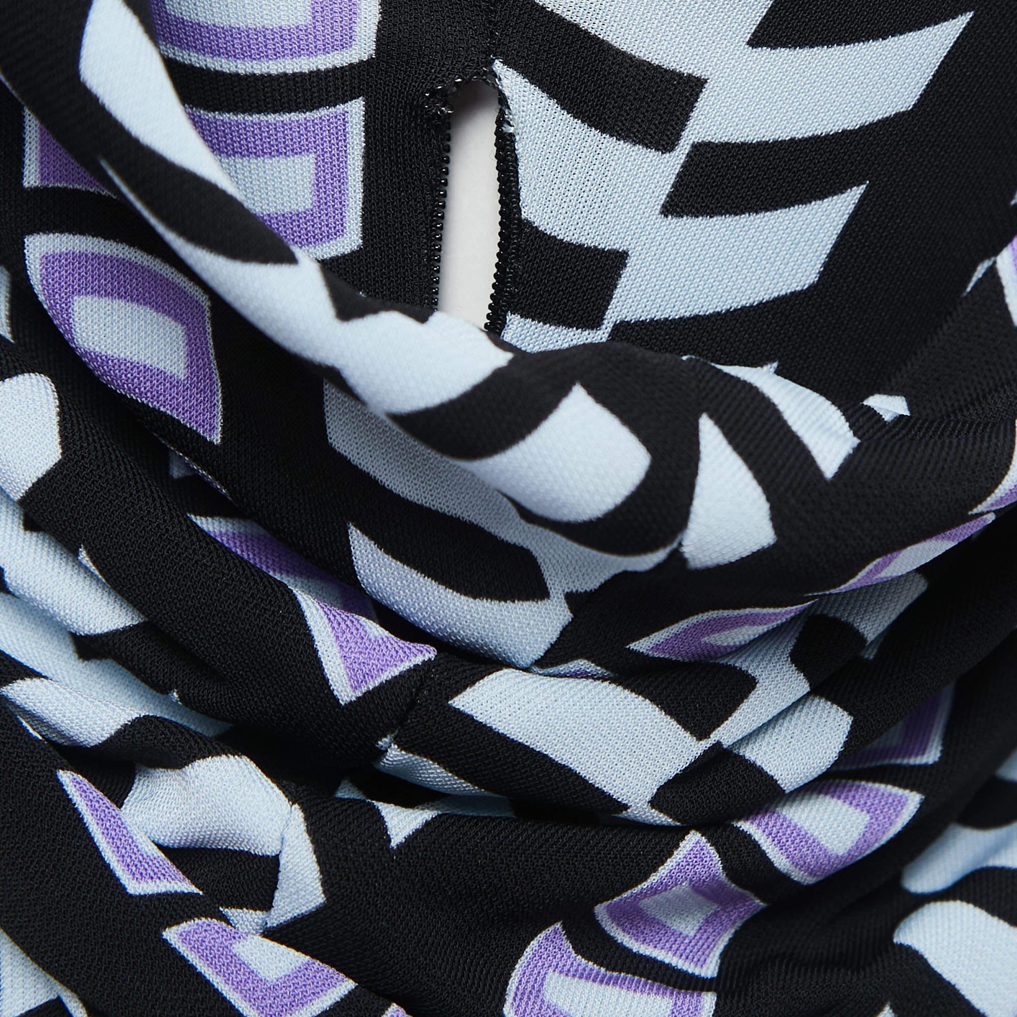 Balenciaga Black/Purple Patterned Jersey Strappy Draped Maxi Dress S For Sale 2