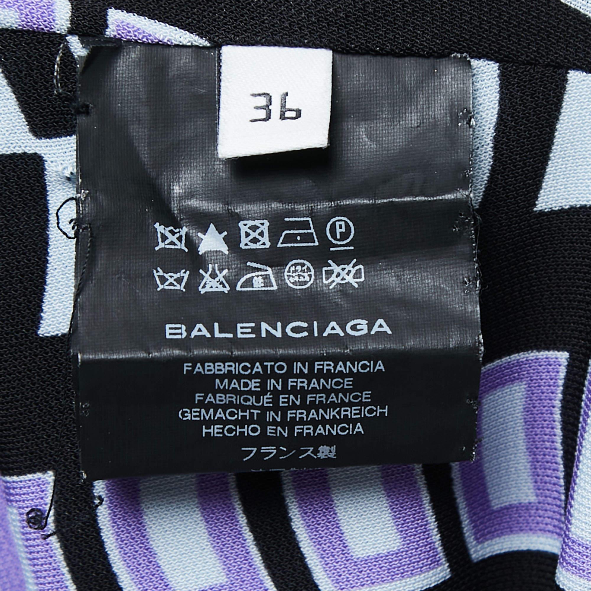 Balenciaga Black/Purple Patterned Jersey Strappy Draped Maxi Dress S For Sale 5