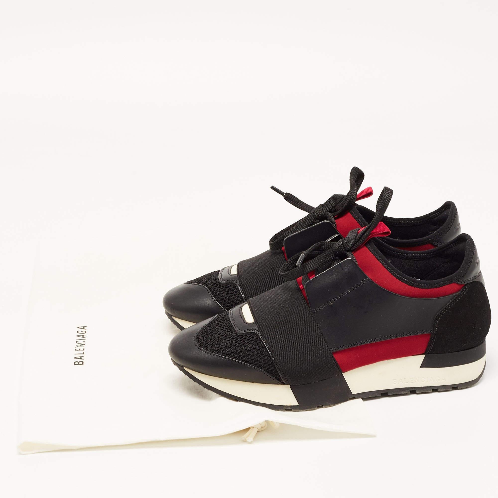 Balenciaga Black/Red Leather and Mesh Race Runner Sneakers Size 36 2