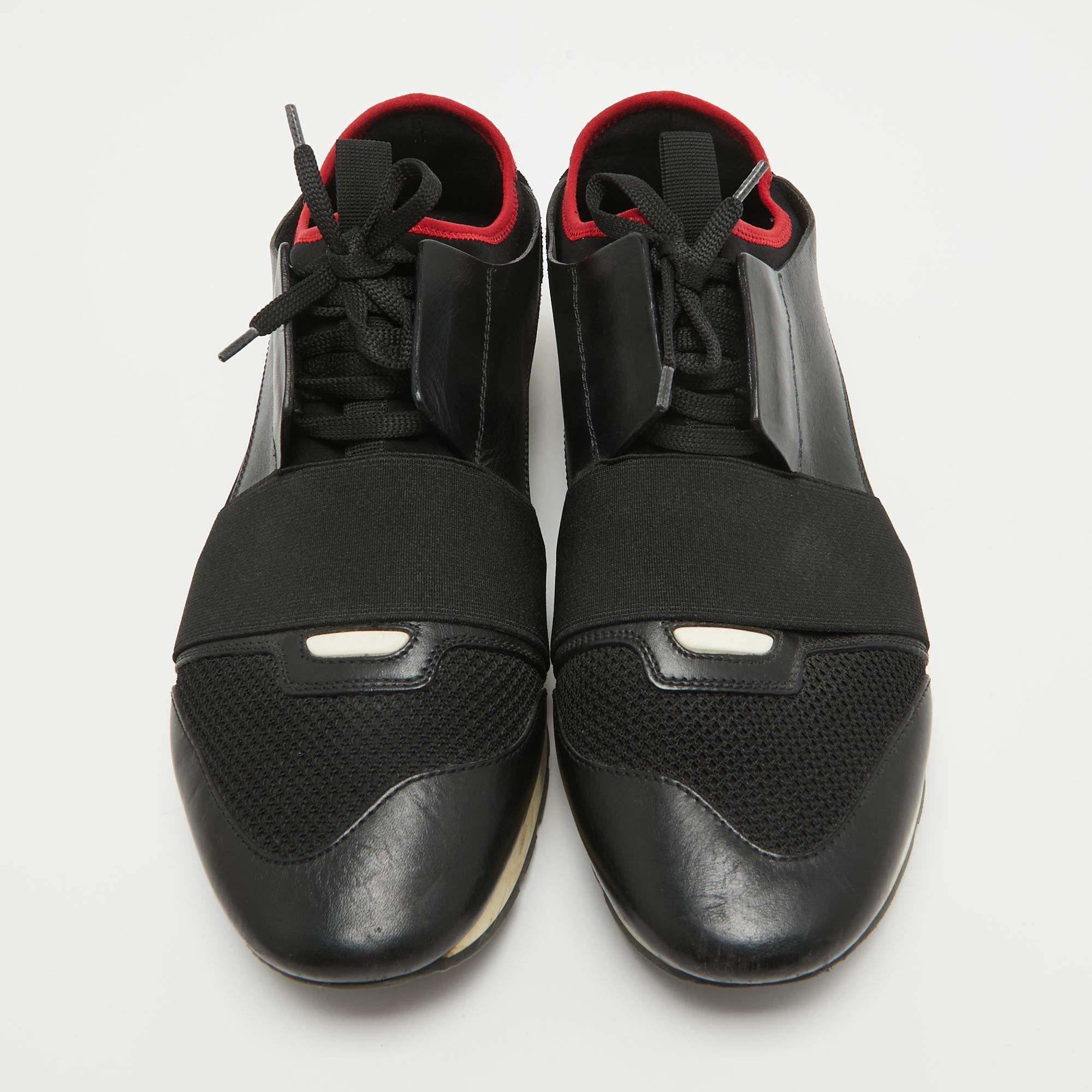 Balenciaga Black/Red Leather and Mesh Race Runner Sneakers Size 42 4