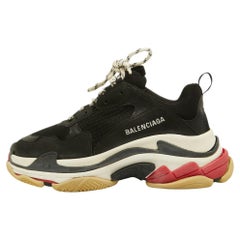 Balenciaga Black/Red Leather and Mesh Triple S Sneakers Size 40