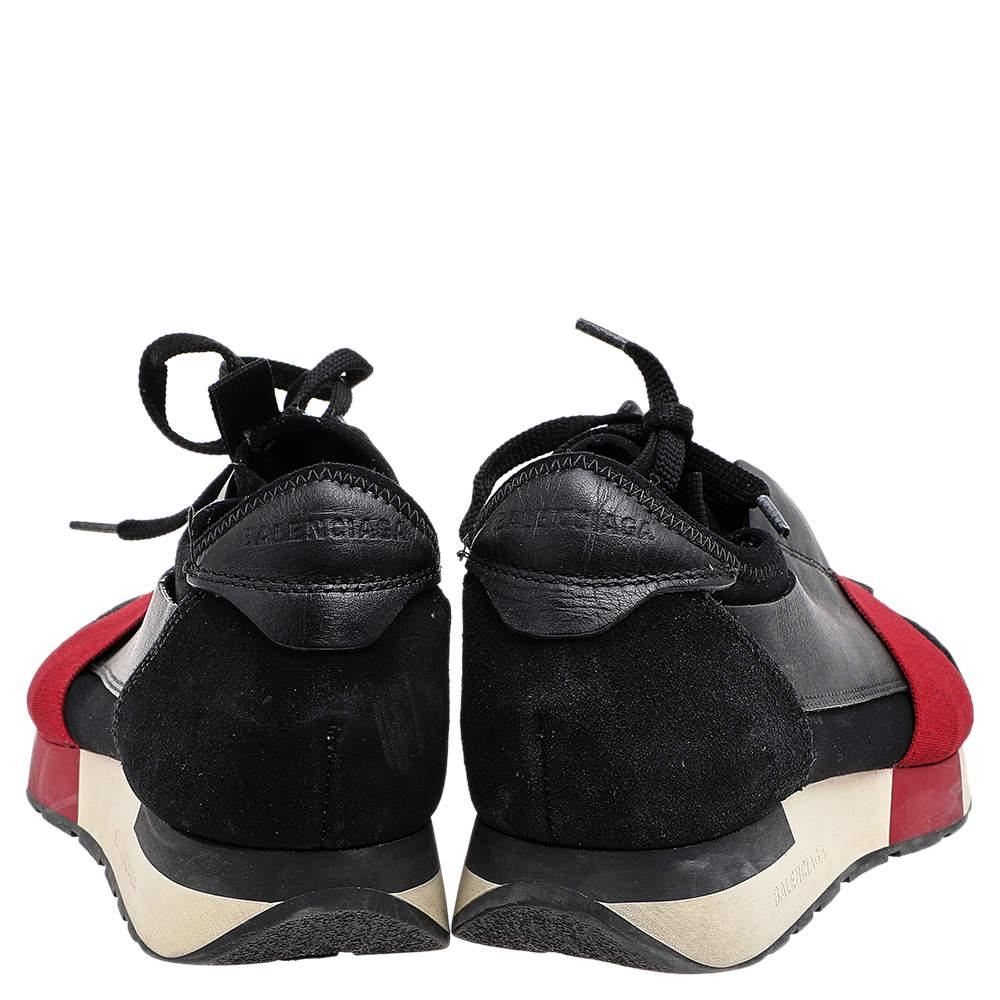 Balenciaga - Baskets Race Runner en cuir, maille et néoprène noir/rouge - Taille 38 État moyen à Dubai, Al Qouz 2