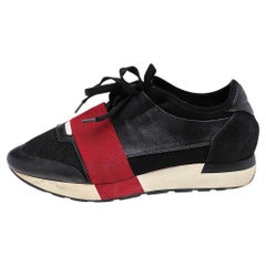 Balenciaga Black/Red Leather, Mesh and Neoprene Race Runner Sneakers Size 38