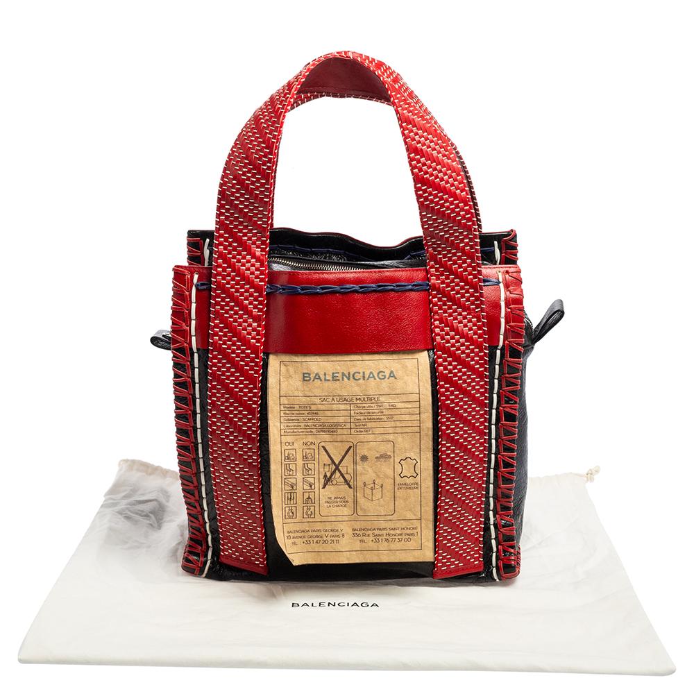 Balenciaga Black/Red Leather Scaffold Shopper Tote 9