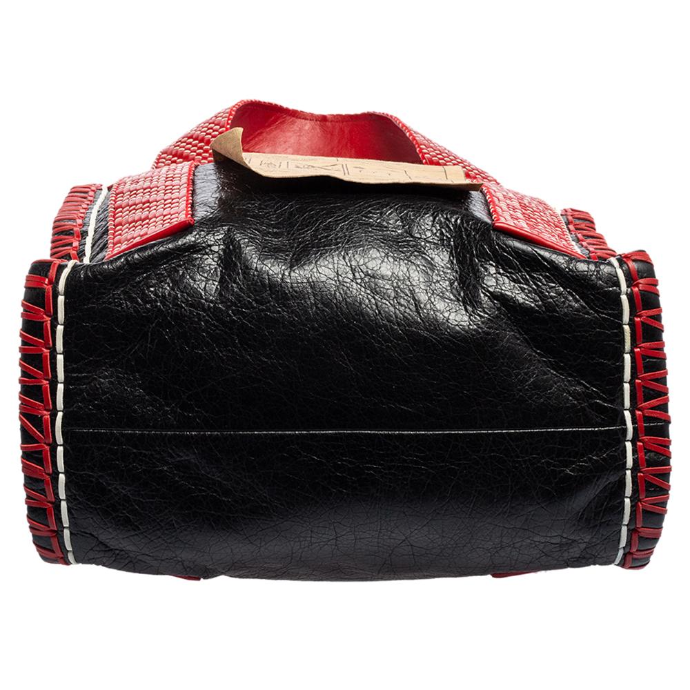 Balenciaga Black/Red Leather Scaffold Shopper Tote In Good Condition In Dubai, Al Qouz 2