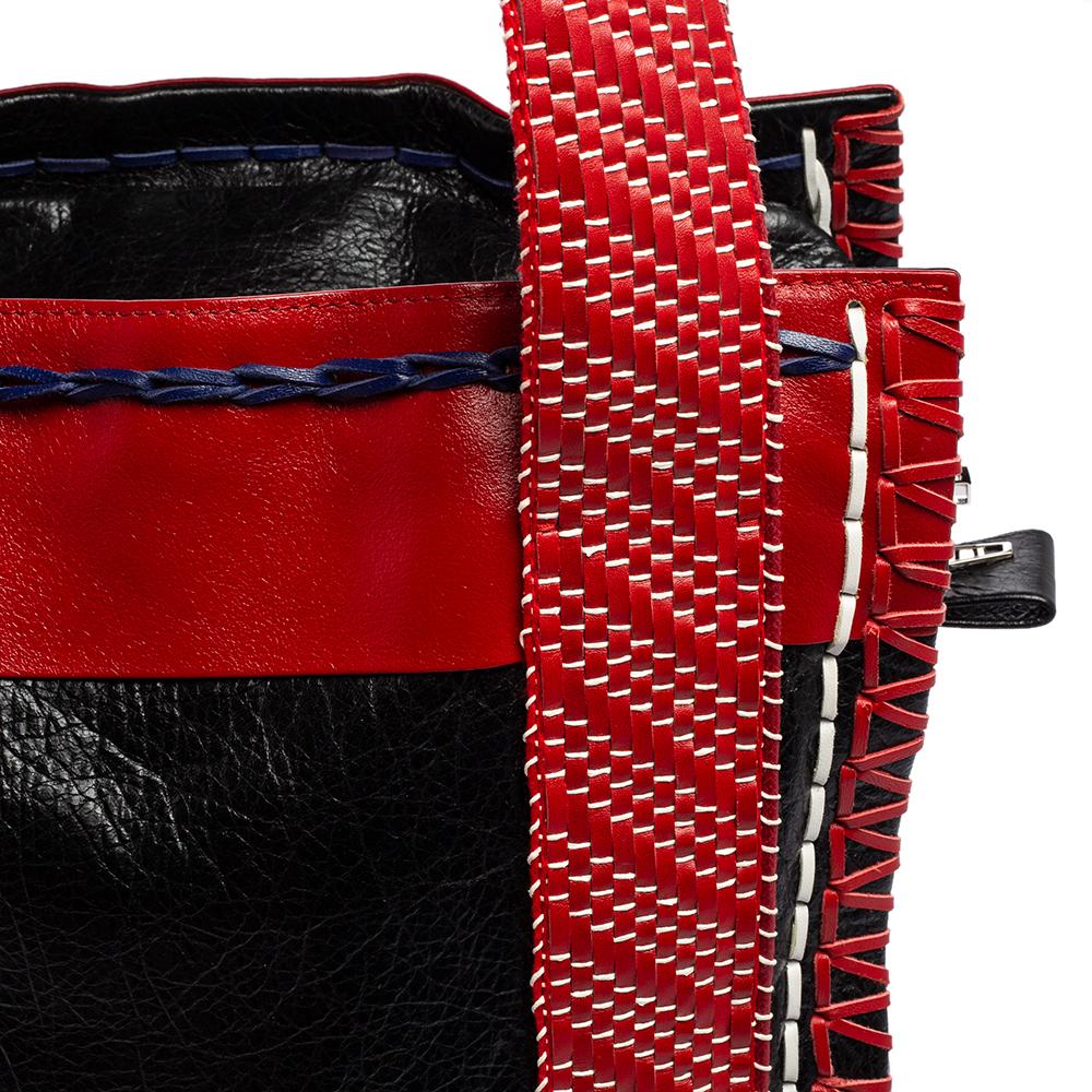 Women's Balenciaga Black/Red Leather Scaffold Shopper Tote
