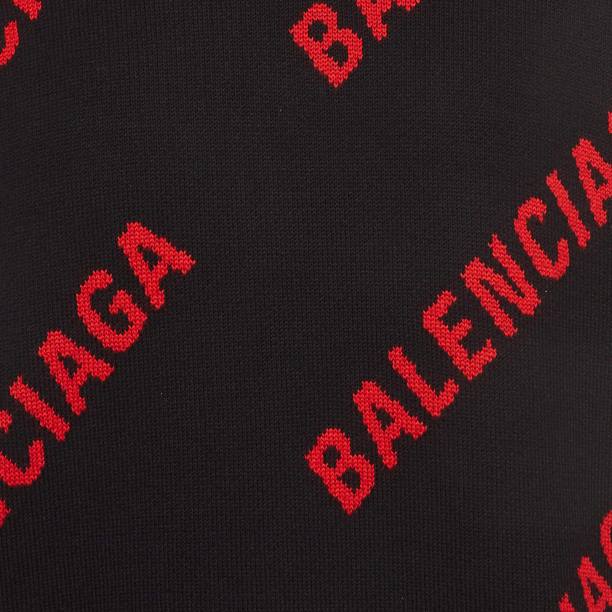 Balenciaga Black/Red Logo Intarsia Knit Crew Neck Sweater L 1
