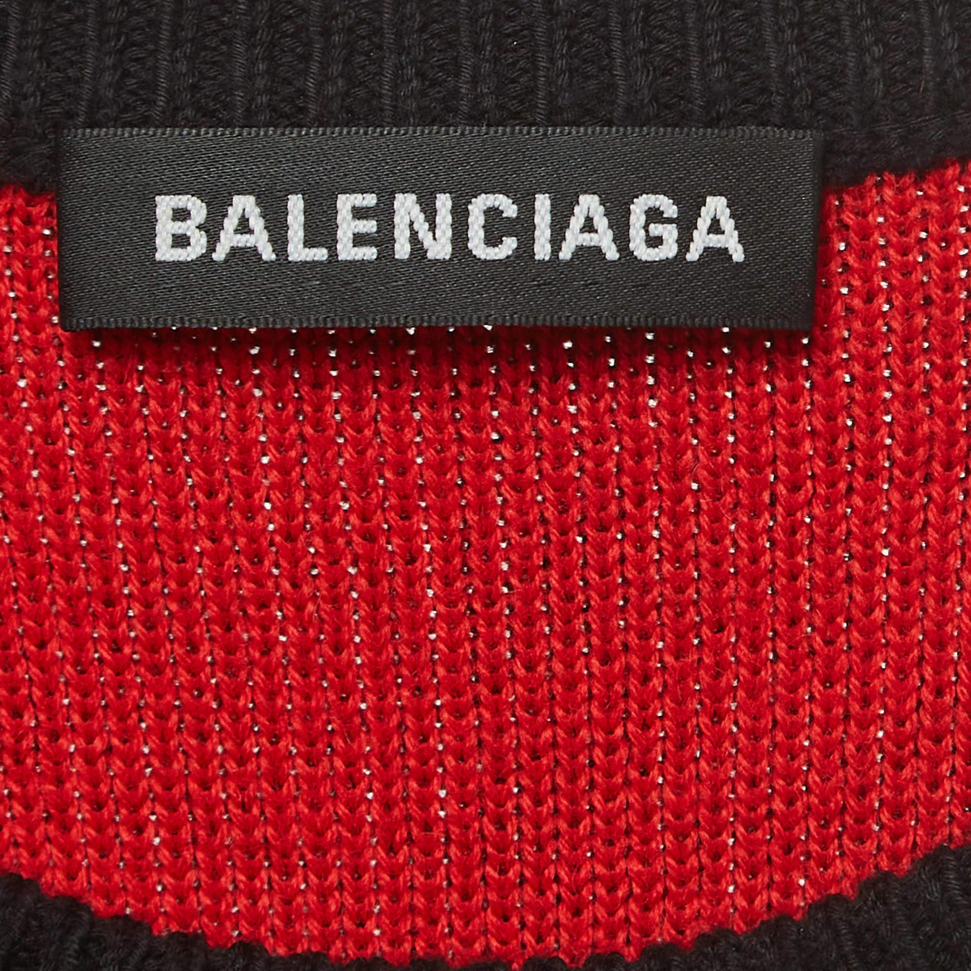 Balenciaga Black/Red Logo Intarsia Knit Crew Neck Sweater L 2