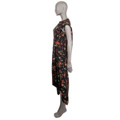 BALENCIAGA black & red viscose FLORAL MIDI Dress 36 XS