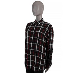 BALENCIAGA black red white viscose 2019 LOGO PLAID Button-Up Shirt 40 M