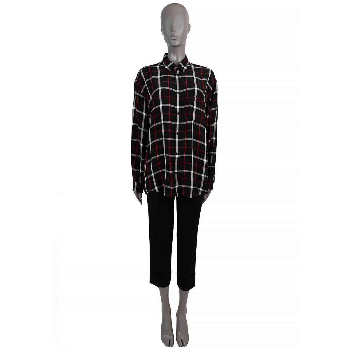 Women's BALENCIAGA black red white viscose 2019 LOGO PLAID Button-Up Shirt 40 M For Sale