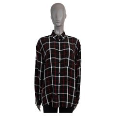 BALENCIAGA black red white viscose 2019 LOGO PLAID Button-Up Shirt 40 M