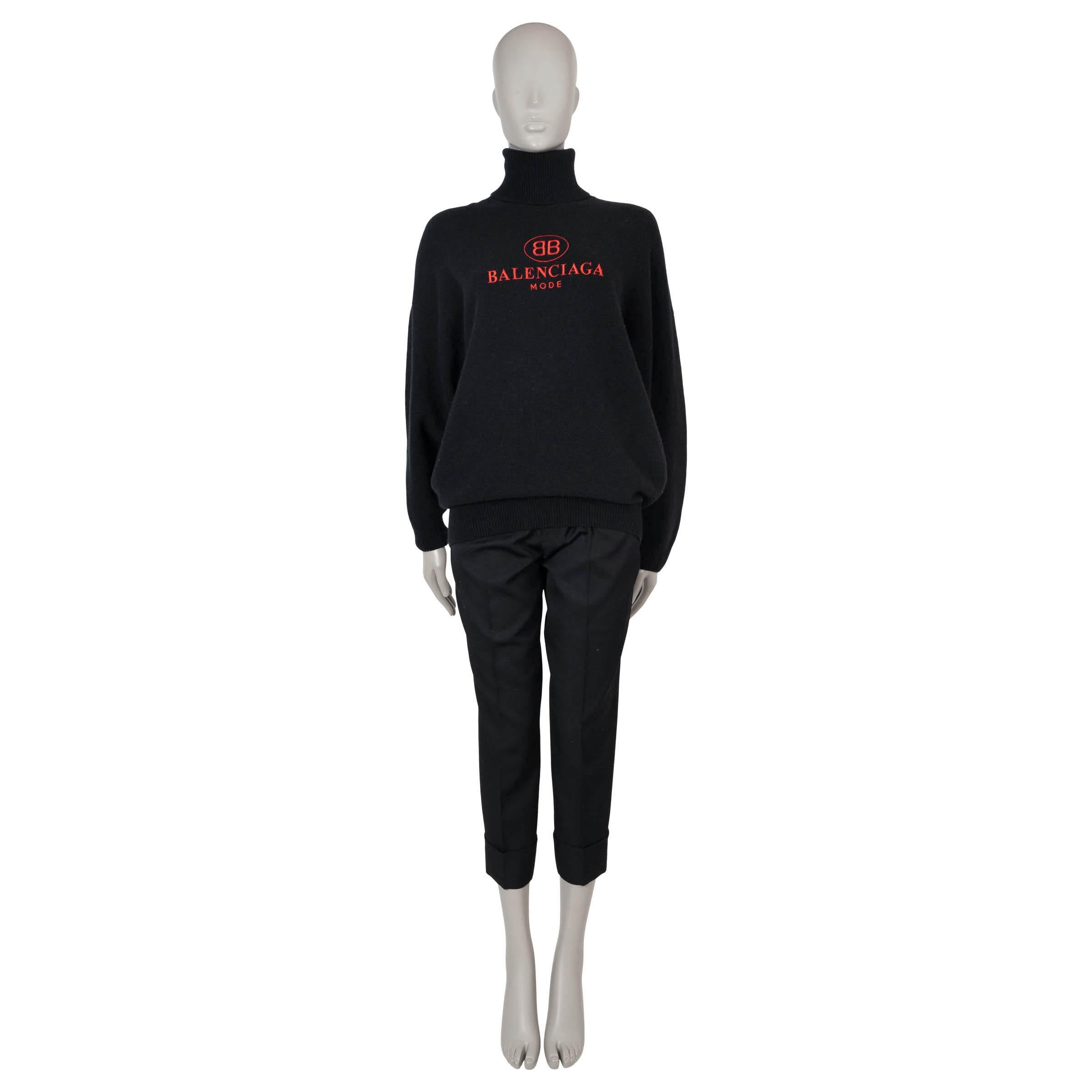 BALENCIAGA negro y rojo lana y cachemira 2018 LOGO TURTLENECK Jersey 36 XS en Excelente estado para la venta en Zürich, CH