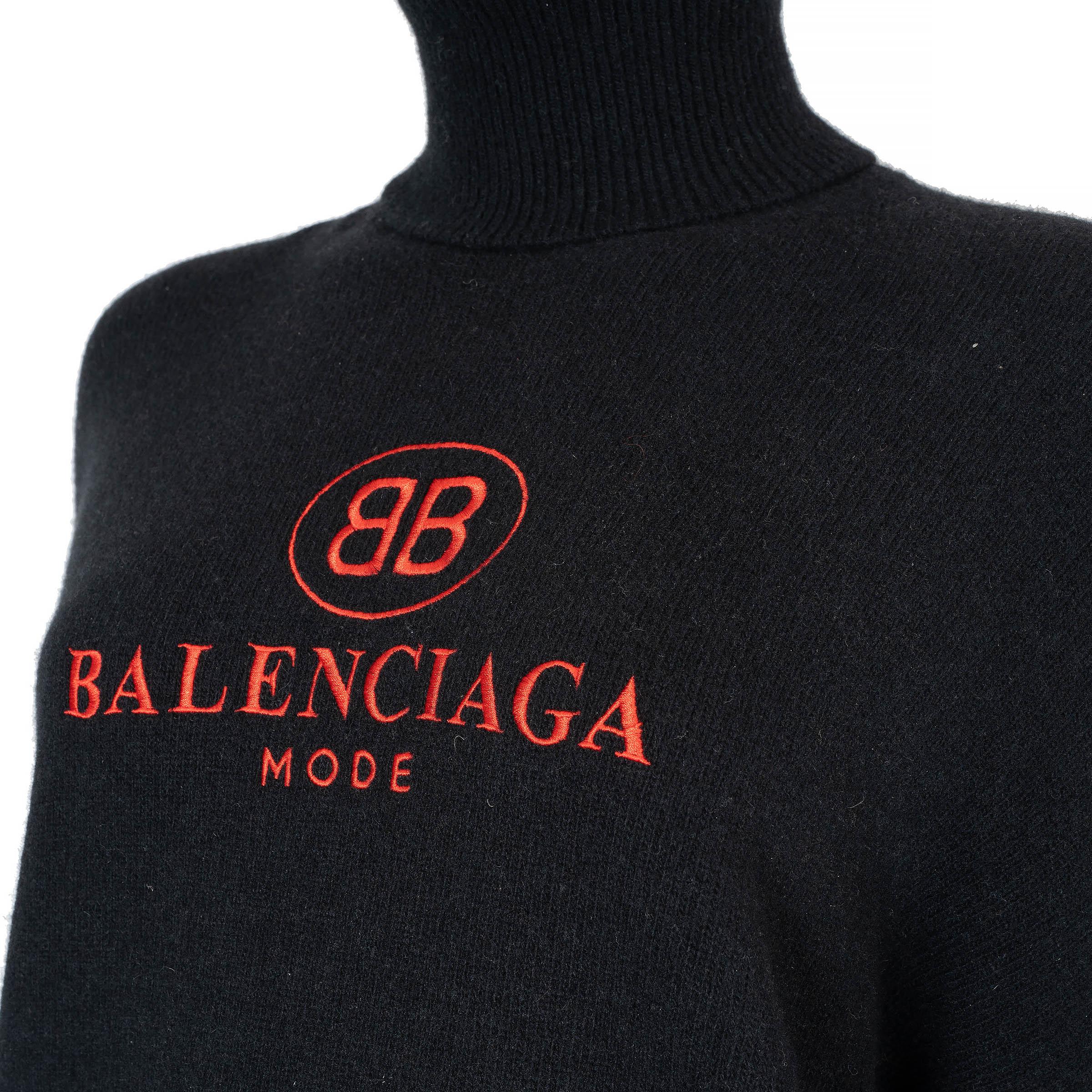 De las mujeres BALENCIAGA negro y rojo lana y cachemira 2018 LOGO TURTLENECK Jersey 36 XS en venta