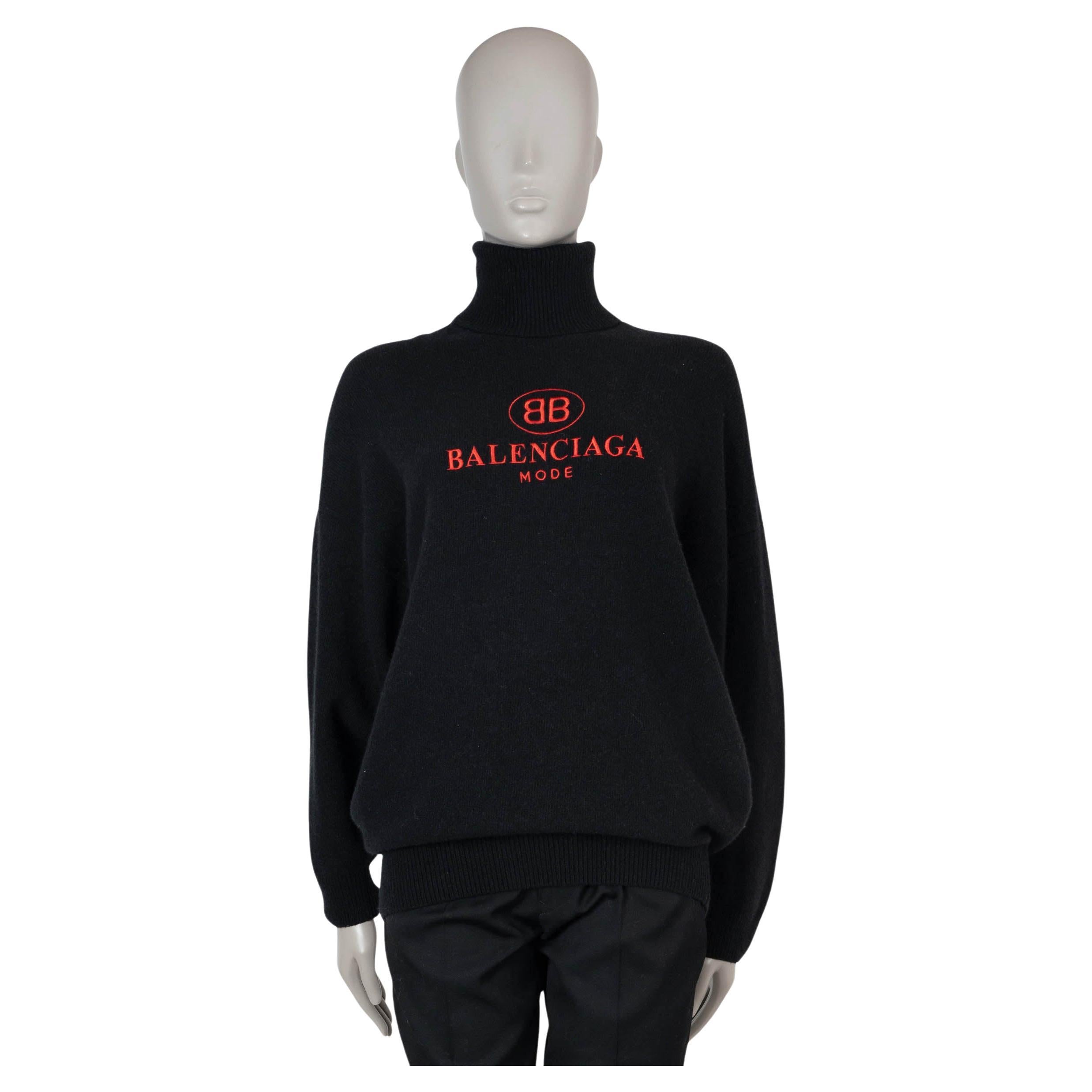 BALENCIAGA negro y rojo lana y cachemira 2018 LOGO TURTLENECK Jersey 36 XS en venta