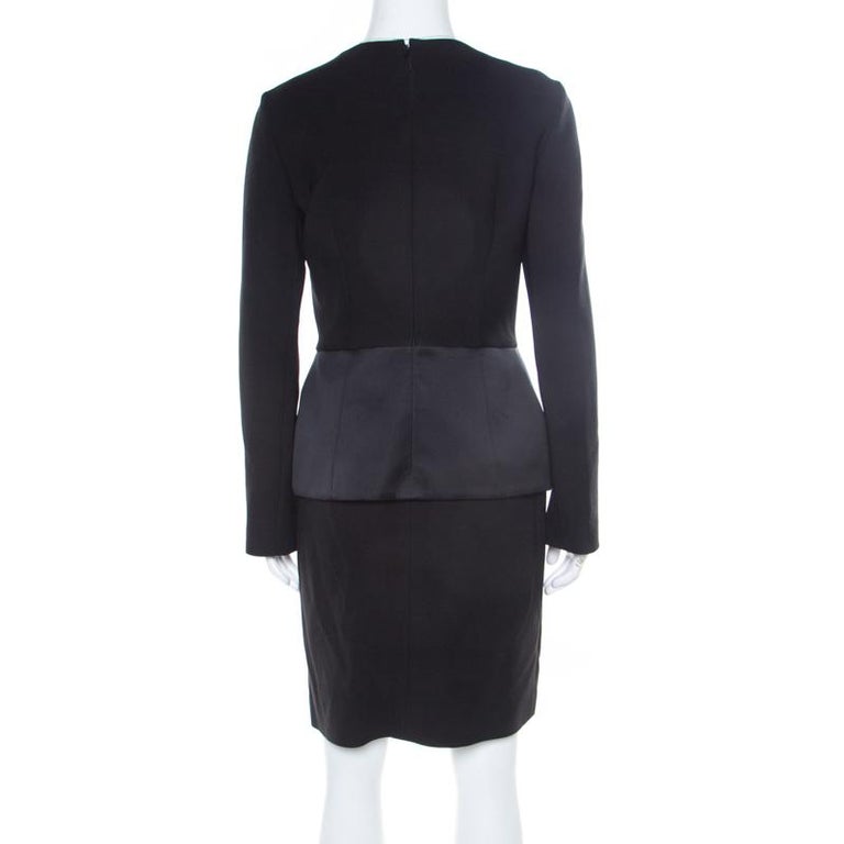 Balenciaga Black Satin Peplum Detail Long Sleeve Dress M For Sale at ...
