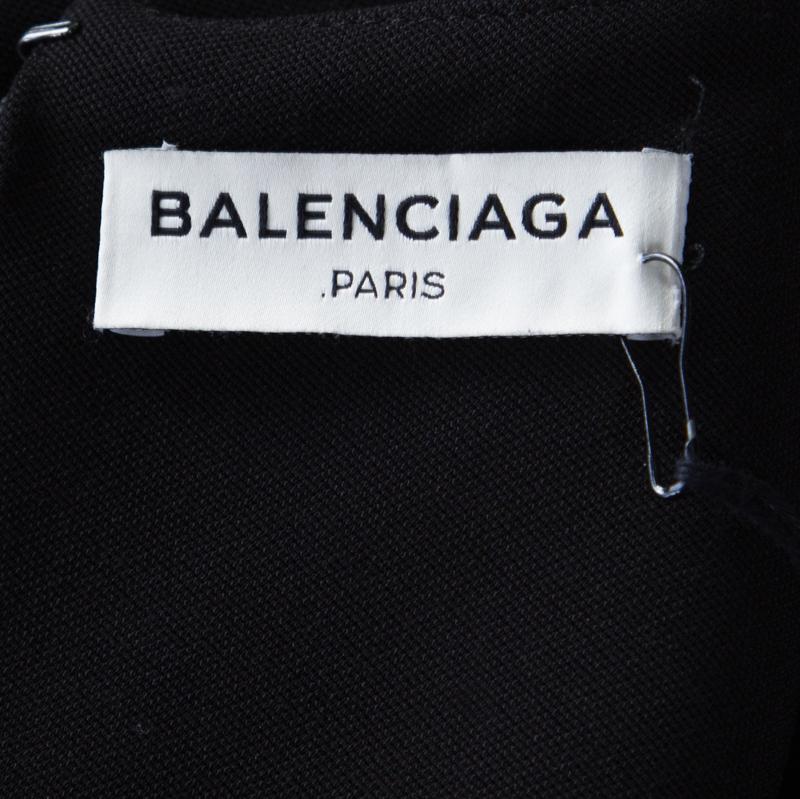 Women's Balenciaga Black Satin Peplum Detail Long Sleeve Dress M