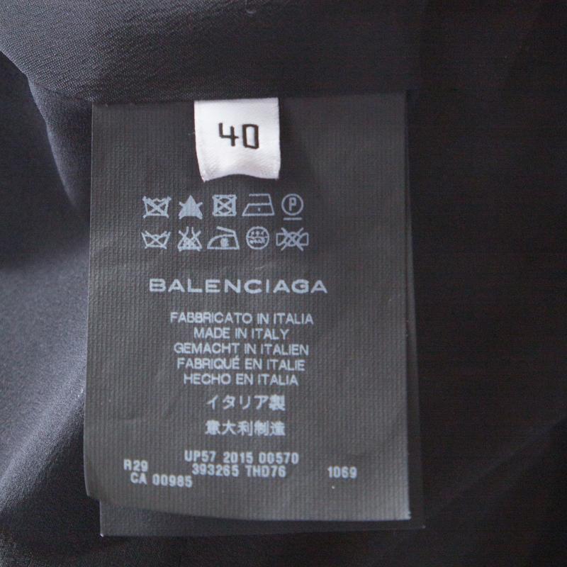 Balenciaga Black Satin Peplum Detail Long Sleeve Dress M 1