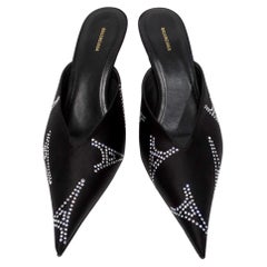 Balenciaga Black Satin Rhinestone Eiffel Tower Kitten Heel Pumps