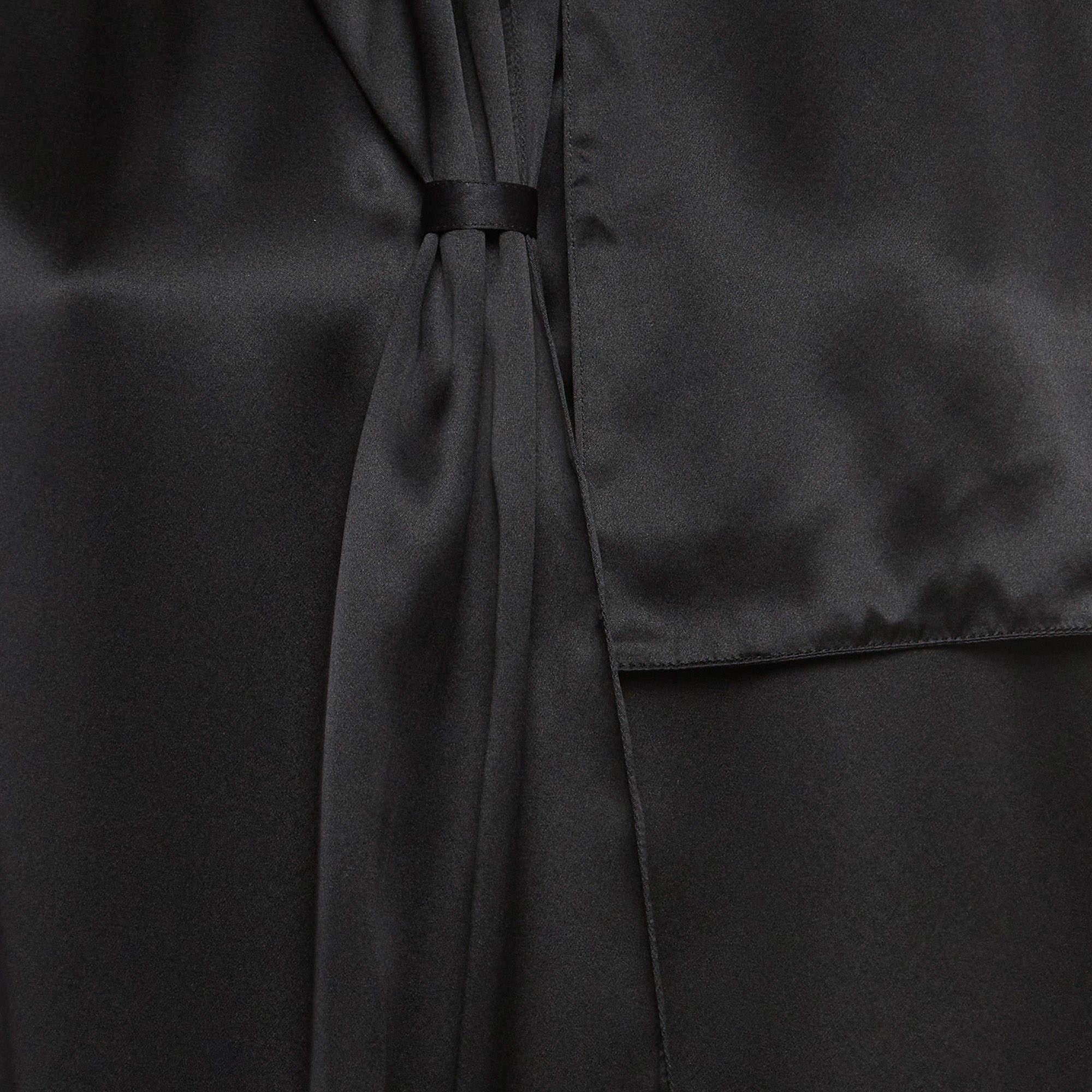 Balenciaga Black Satin Silk Tie-Up Neck Button Front Shirt S In Excellent Condition For Sale In Dubai, Al Qouz 2