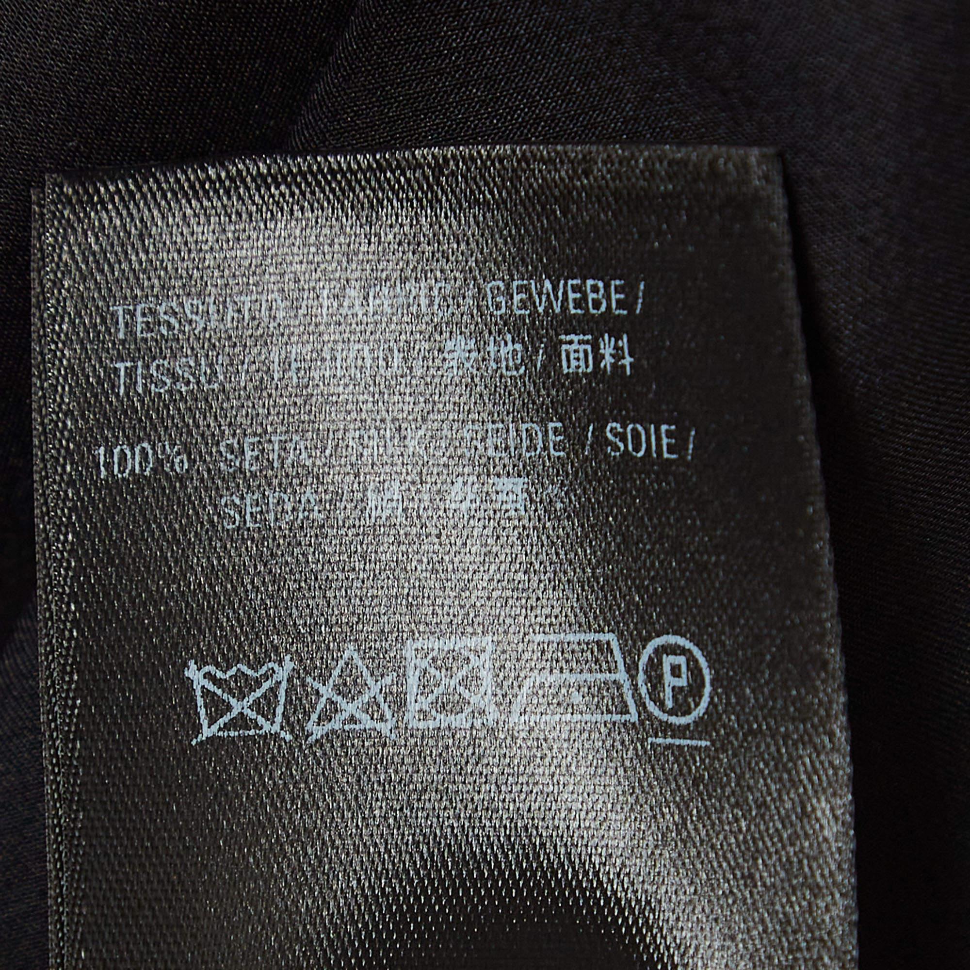 Balenciaga Black Satin Silk Tie-Up Neck Button Front Shirt S For Sale 2