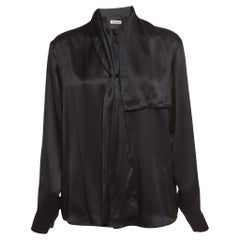 Balenciaga Black Satin Silk Tie-Up Neck Button Front Shirt S