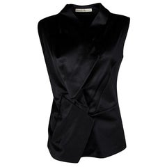 Balenciaga Black Satin Sleeveless Asymmetric Vest M