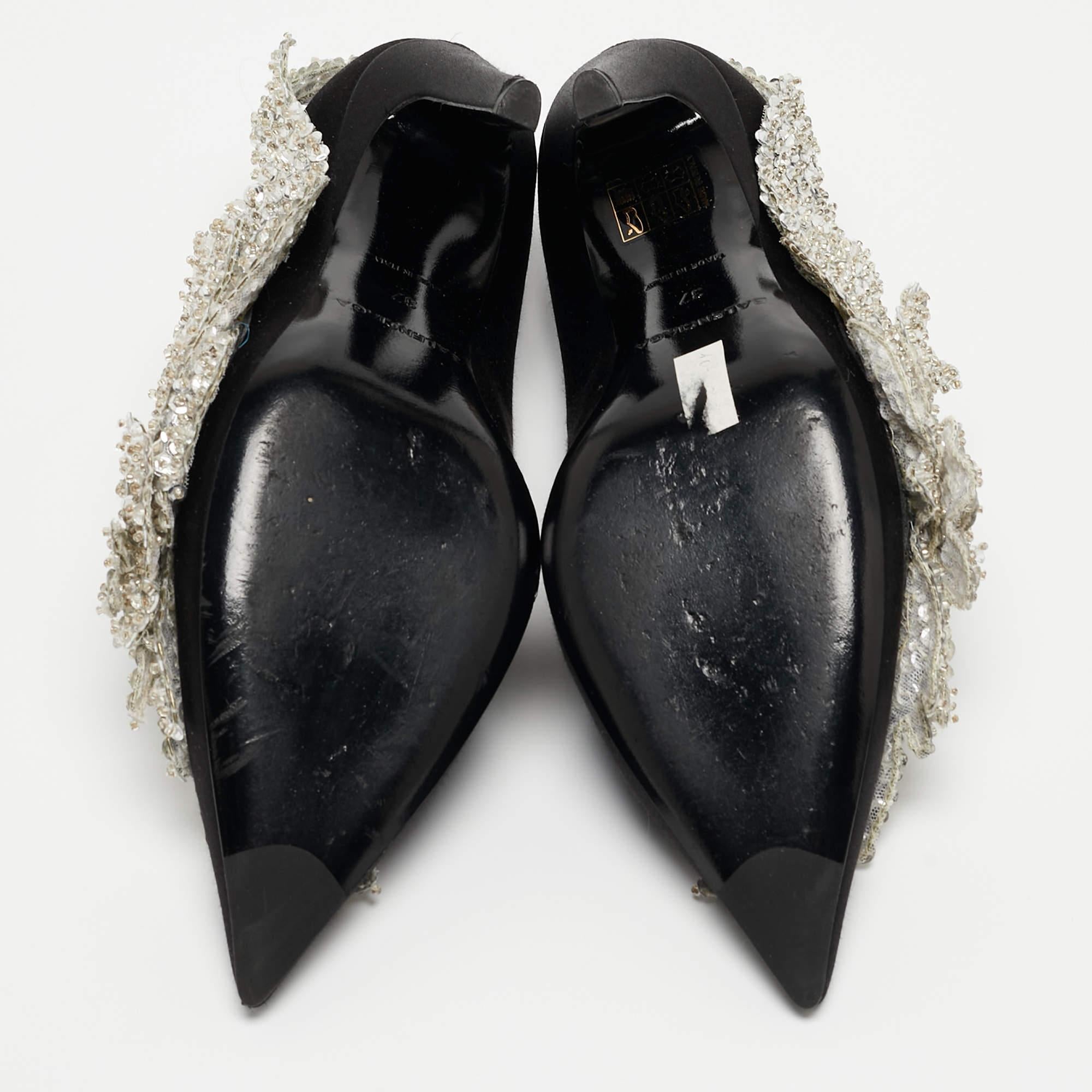Balenciaga Black Satin Talon Slash Pumps Size 37 For Sale 4