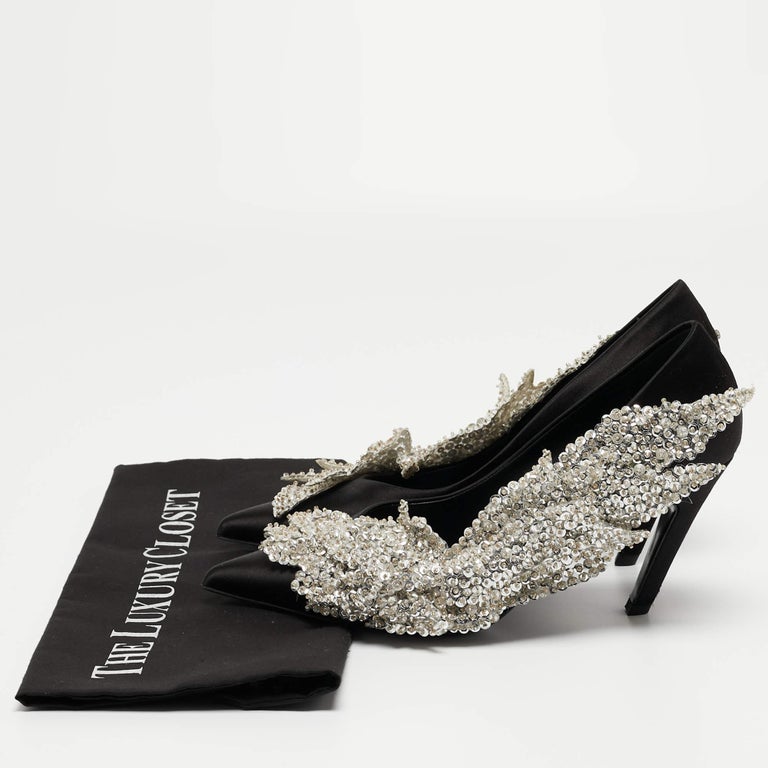 Balenciaga Black Satin Talon Slash Pumps Size 37 at 1stDibs