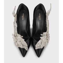 Balenciaga Black Satin Talon Slash Sequin Pumps - Size 38