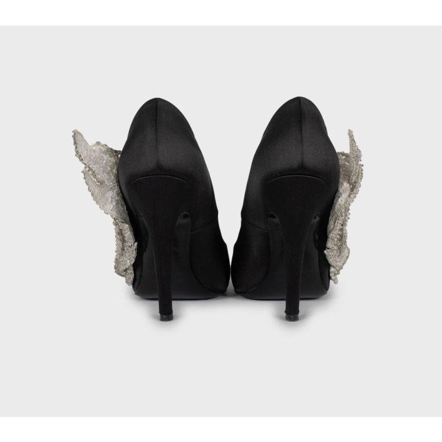 Balenciaga - Escarpins en satin noir à talon et paillettes - Taille 38 Excellent état - En vente à Krakow, PL