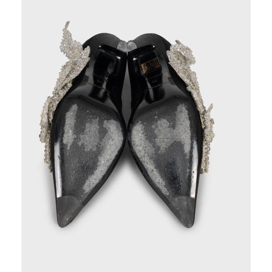 Balenciaga - Escarpins en satin noir à talon et paillettes - Taille 38 Pour femmes en vente