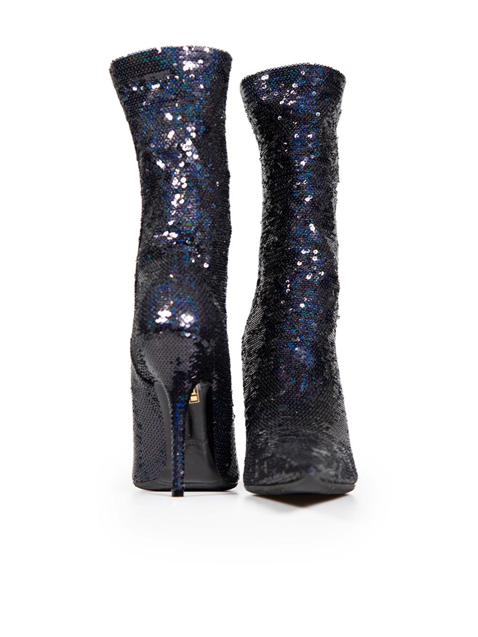Balenciaga Black Sequin Embellished Knife Boots Size IT 40 In New Condition For Sale In London, GB