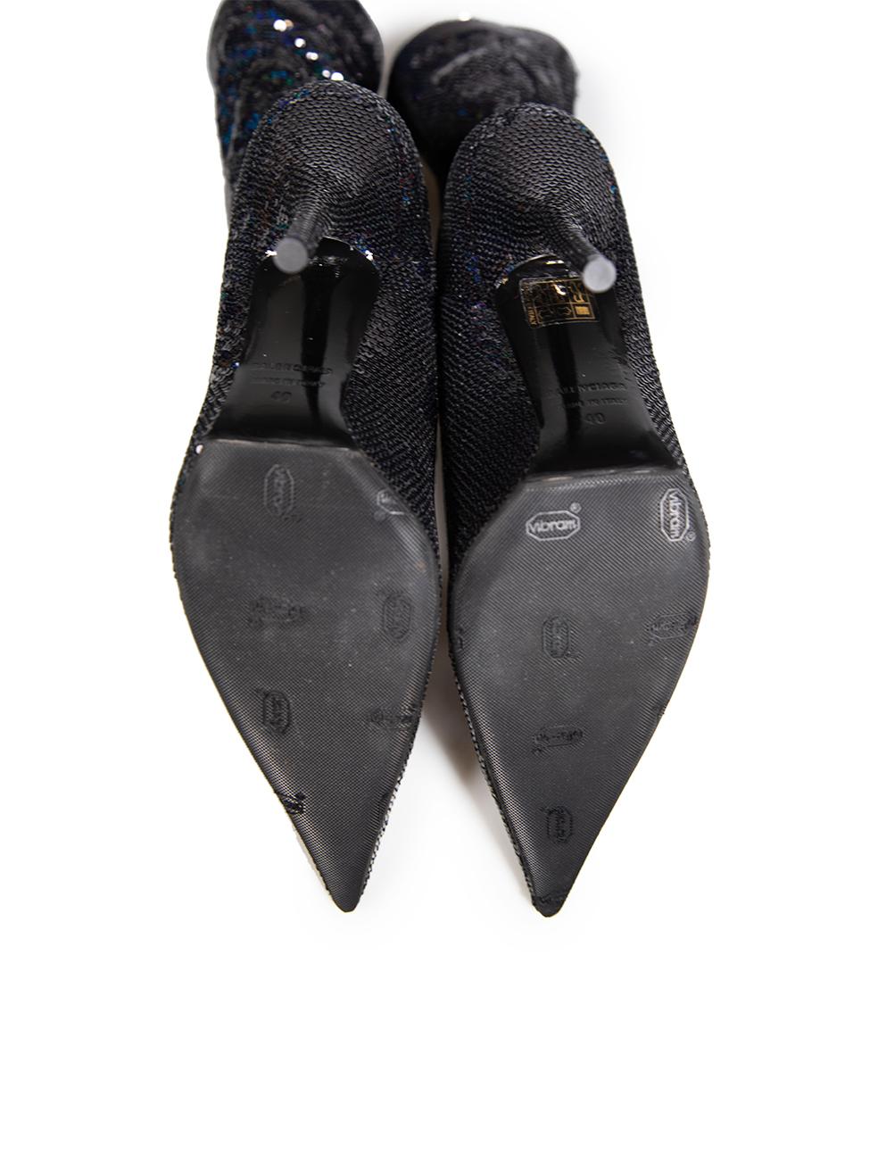 Balenciaga Schwarze Stiefel mit Paillettenverzierung und Messer Größe IT 40 Damen im Angebot