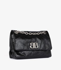 Balenciaga Black Shiny Aged Calfskin Leather Mini Monaco