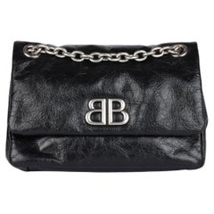 Balenciaga Black Shiny Aged Calfskin Leather Mini Monaco