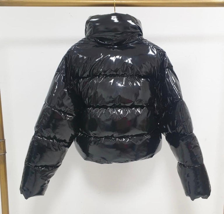 BALENCIAGA Black Shiny Cropped Puffer Jacket For Sale at 1stDibs