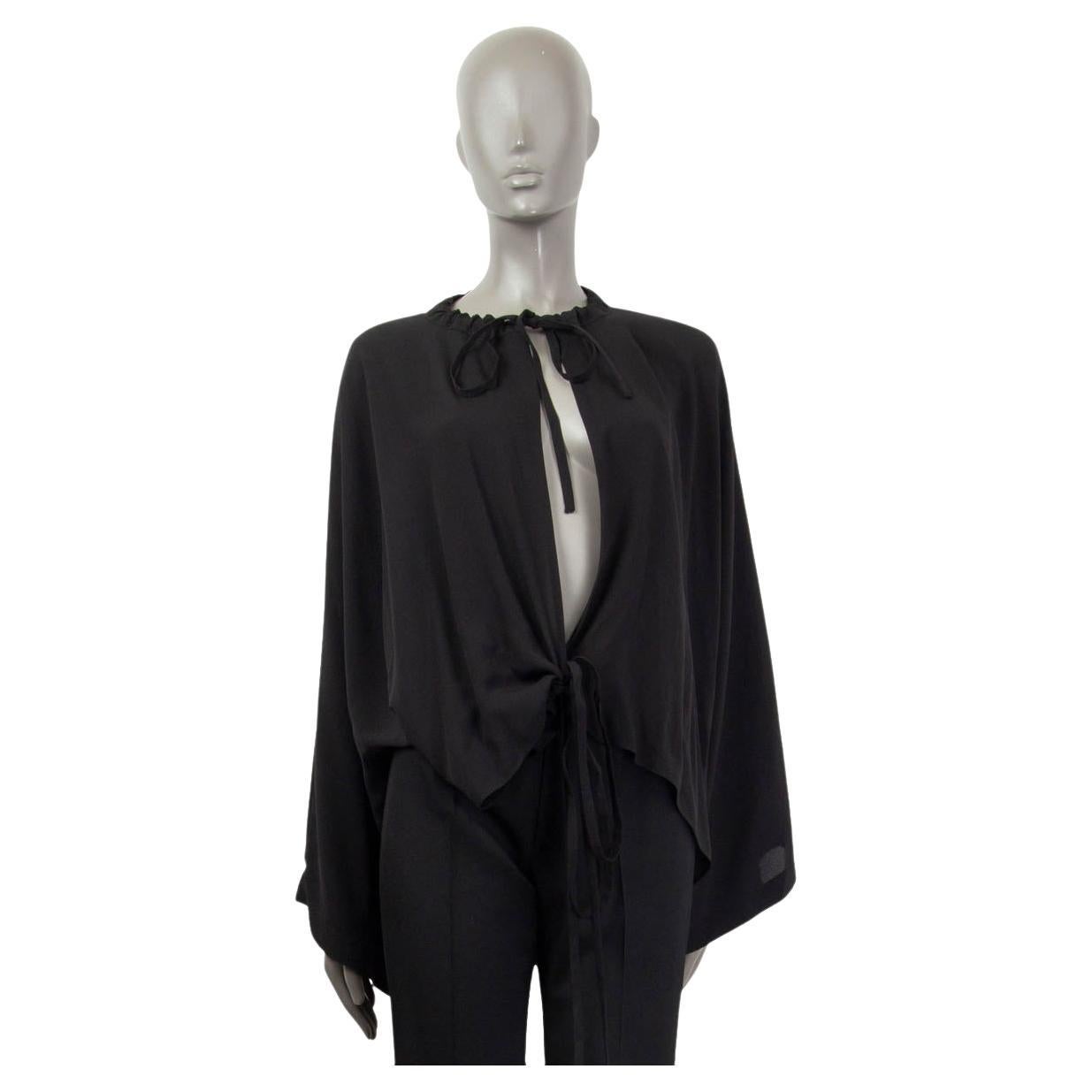 BALENCIAGA black silk 2014 OVERSIZED WRAP Blouse Shirt 36 XS For Sale