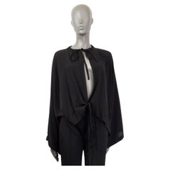 BALENCIAGA black silk 2014 OVERSIZED WRAP Blouse Shirt 36 XS