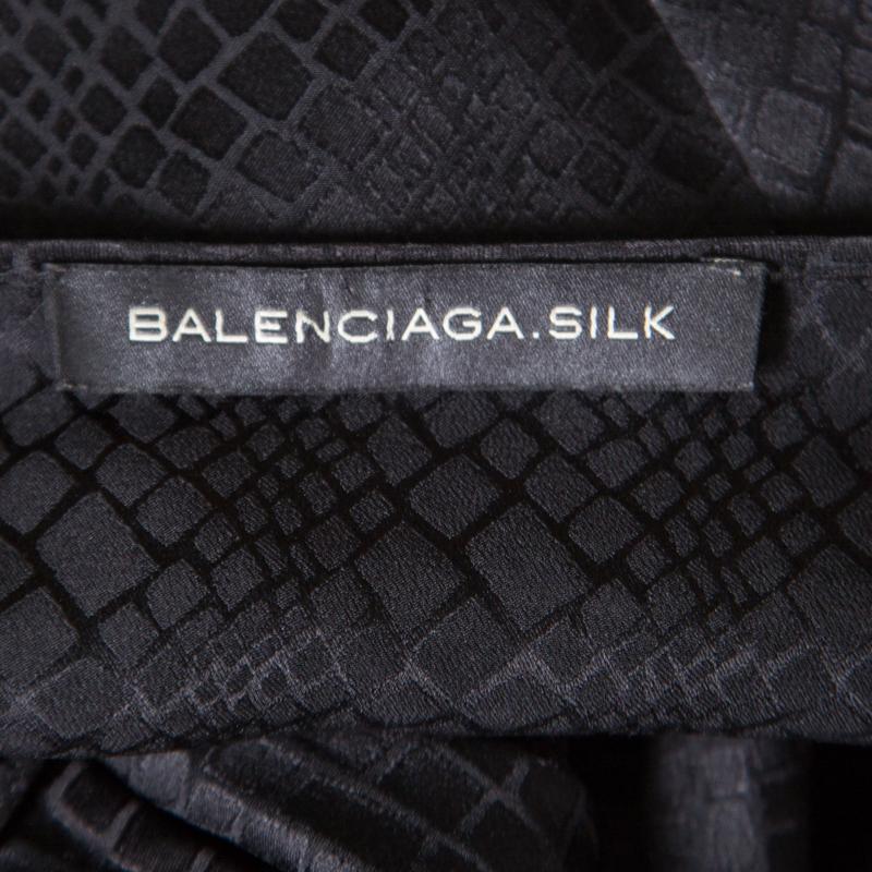 Balenciaga Black Silk Animal Scale Pattern Side Draped Dress L 1