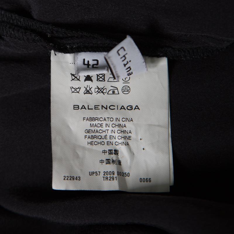 Balenciaga Black Silk Animal Scale Pattern Side Draped Dress L 2