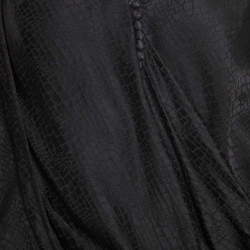 Balenciaga Black Silk Animal Scale Pattern Side Draped Dress L 3