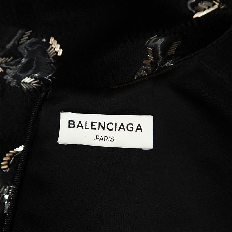 Women's Balenciaga Black Silk Blend Embellished Sleeveless Trapeze Dress M