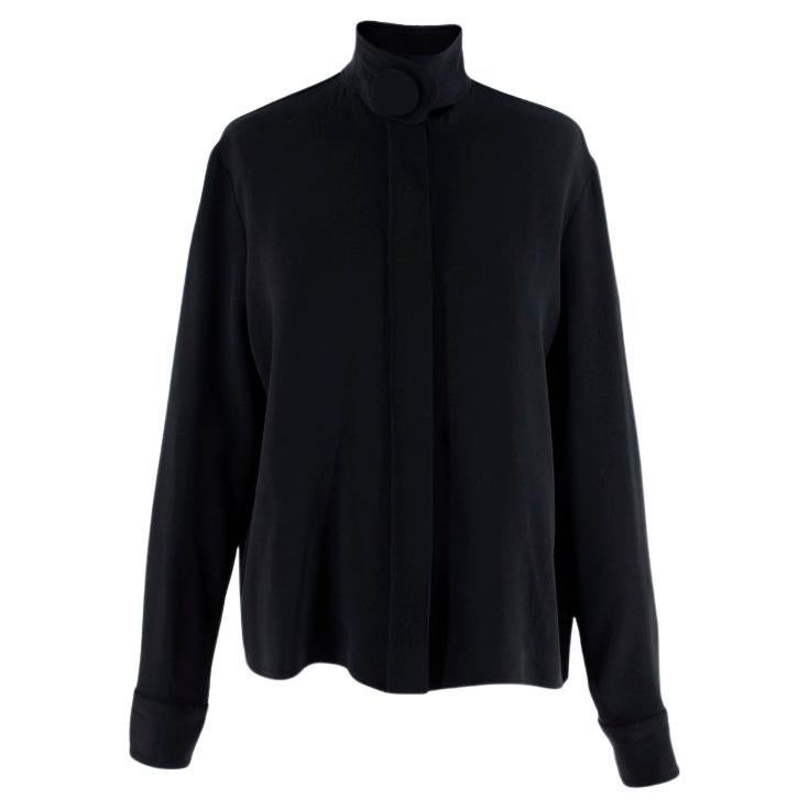 Balenciaga Black Silk Crepe Button Neck Blouse For Sale
