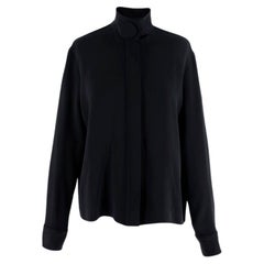 Balenciaga Black Silk Crepe Button Neck Blouse