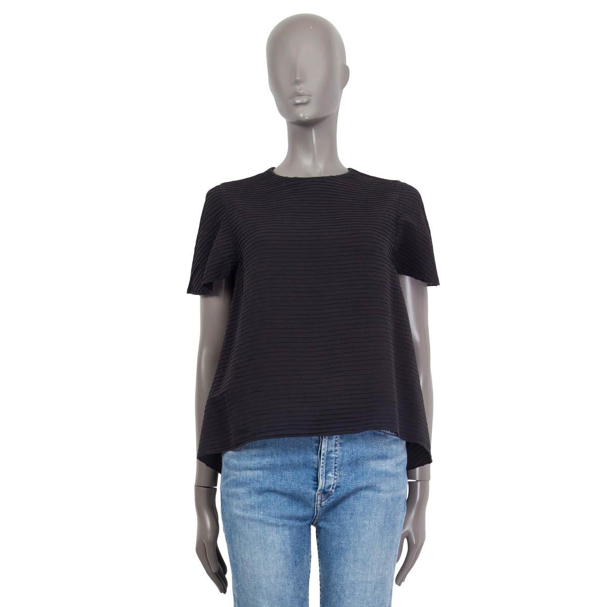Black BALENCIAGA black silk FLARE SHORT SLEEVE Blouse Shirt 40 M For Sale