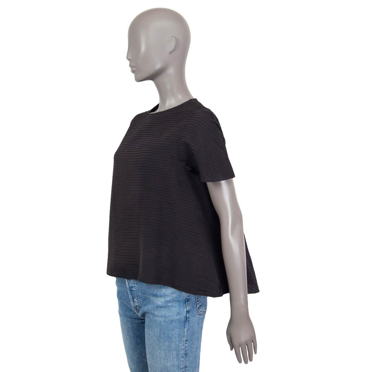 BALENCIAGA black silk FLARE SHORT SLEEVE Blouse Shirt 40 M In Excellent Condition For Sale In Zürich, CH