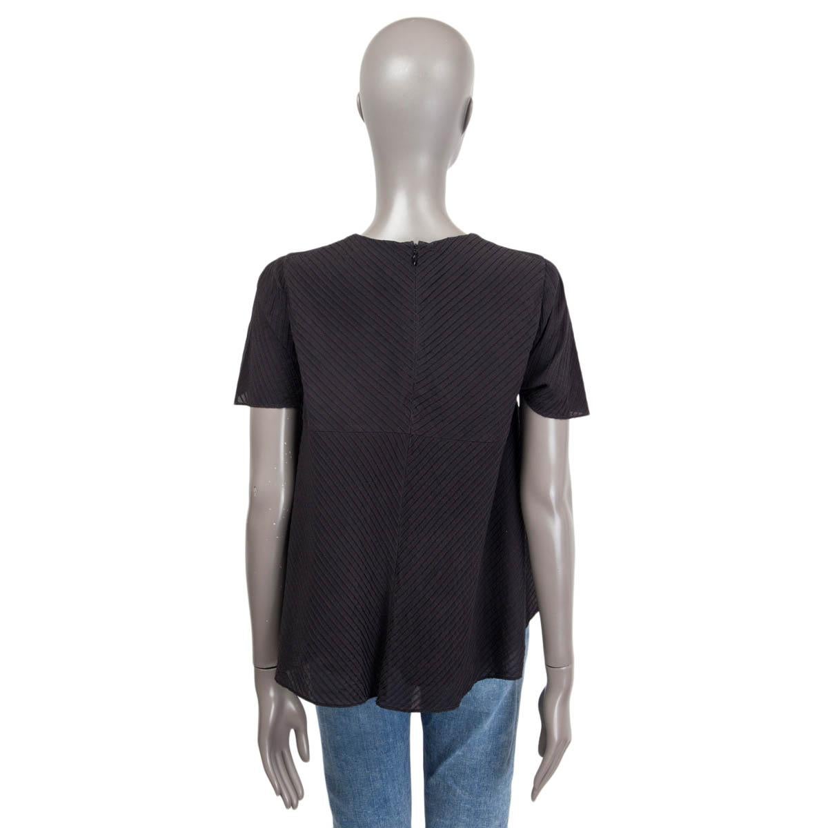 Women's BALENCIAGA black silk FLARE SHORT SLEEVE Blouse Shirt 40 M For Sale