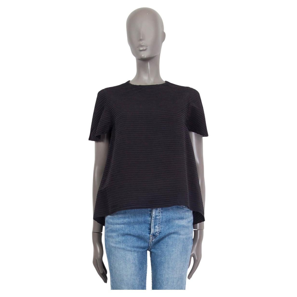 BALENCIAGA black silk FLARE SHORT SLEEVE Blouse Shirt 40 M For Sale