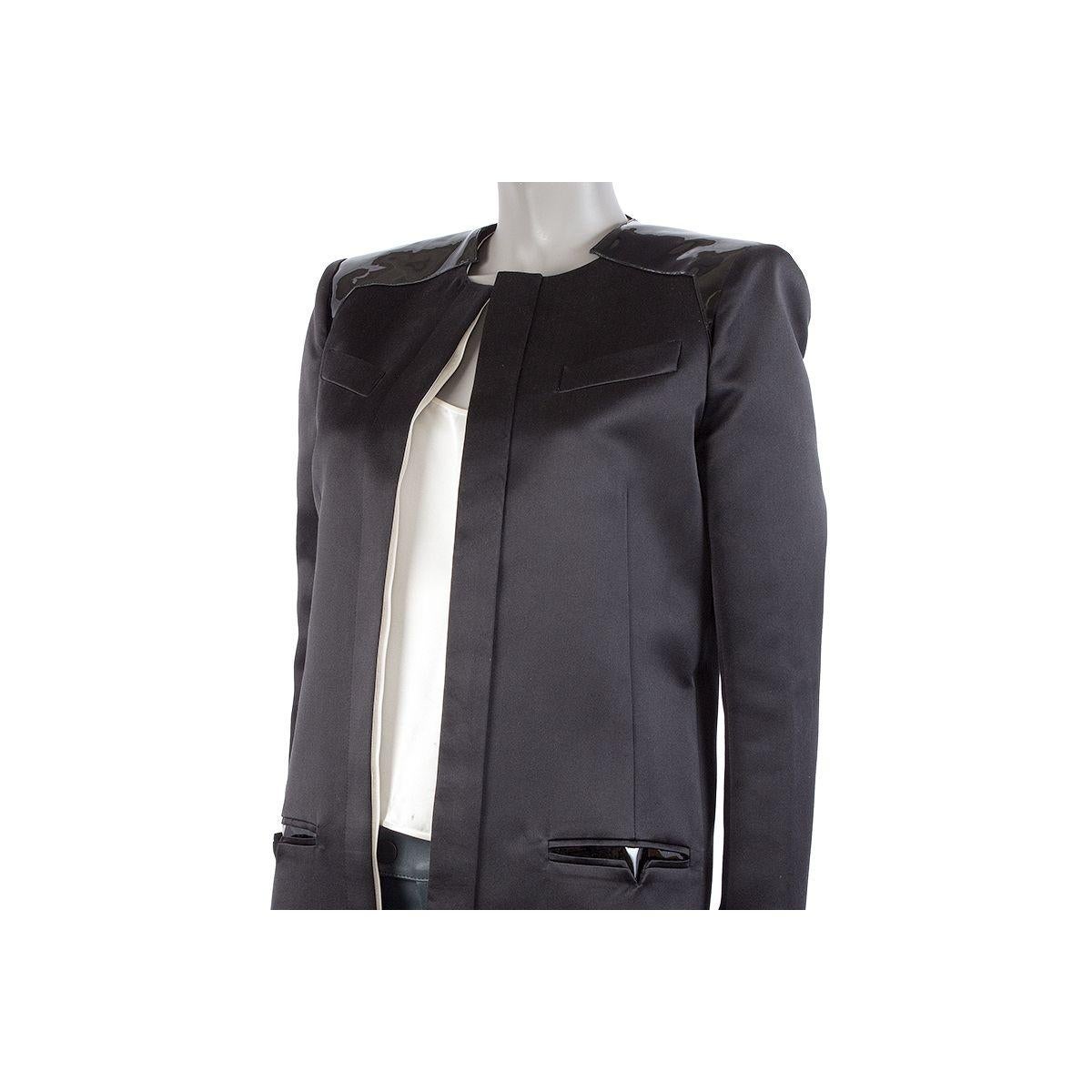 Black BALENCIAGA black silk PATENT TRIM OPEN Coat Jacket 40 M